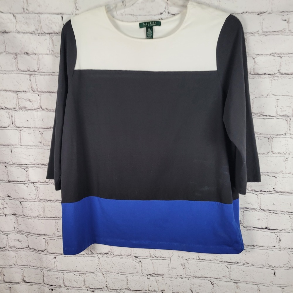 Lauren Ralph Lauren Top Womens 2X Multi Color Excellent Colorblock‎ 3/4 Sleeve